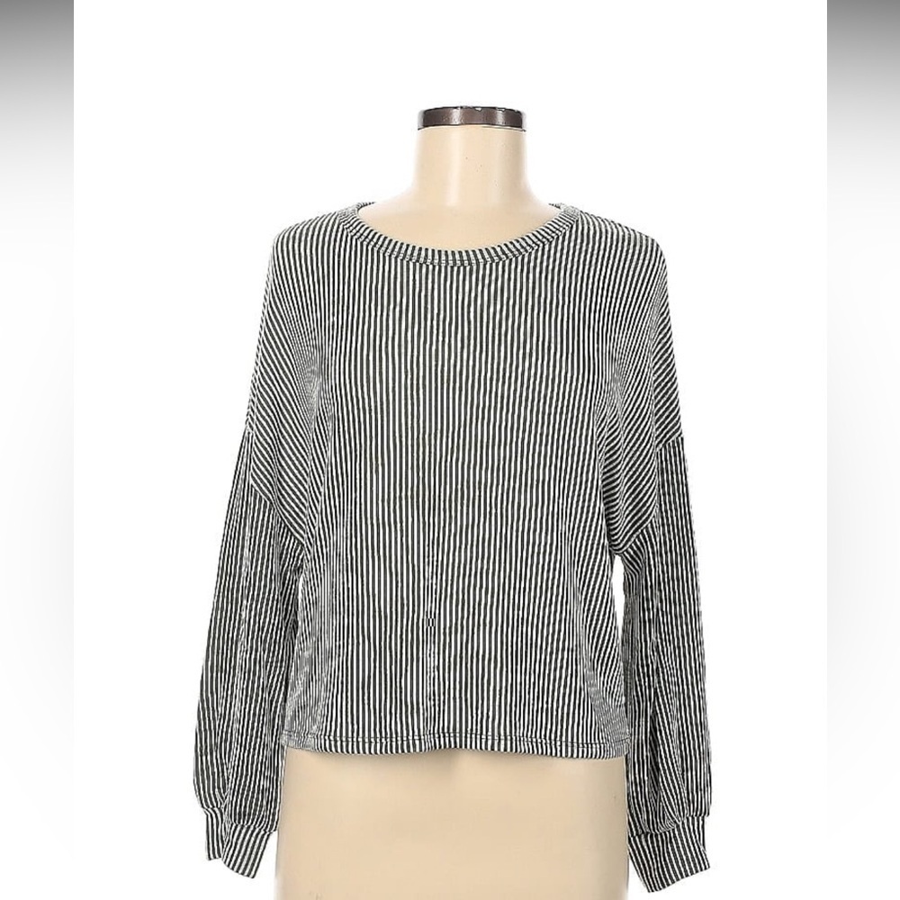 Caution to the Wind Women's Long Sleeve Top‎ Olive Green White Stripes Ribbed
